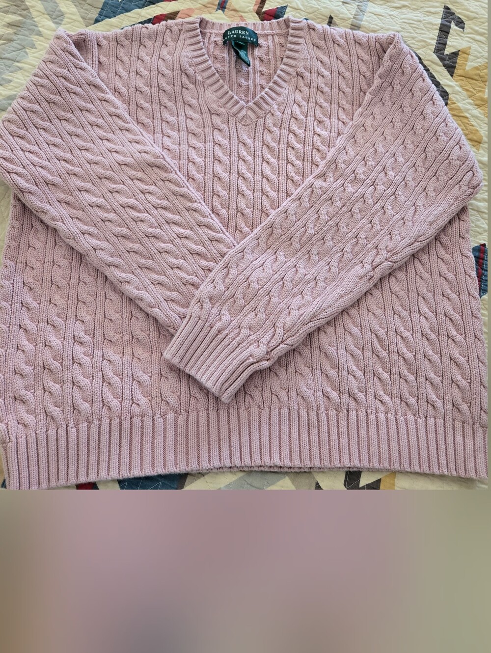Lauren Ralph Lauren Light Pink Cable Crewneck Sweater Cotton Size Large